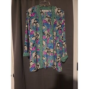 Chaus Open Front Floral Cardigan, Women's Medium‎ Boho Sweater, Vtg 3/4 Sleeve